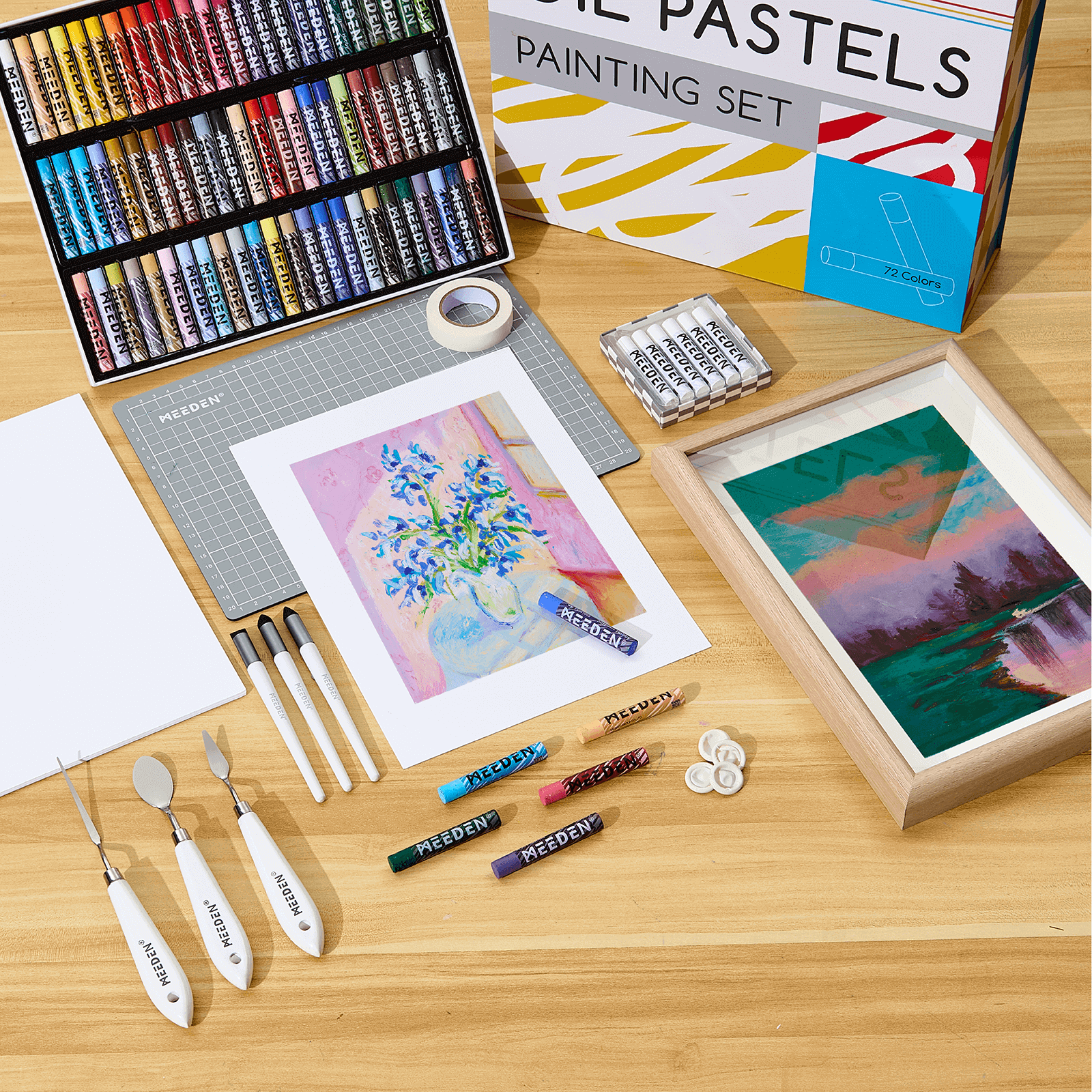 MEEDEN Soft Oil Pastels Set, 102Pcs Oil Pastel Kit with 72 Colors & 6 White Pastel