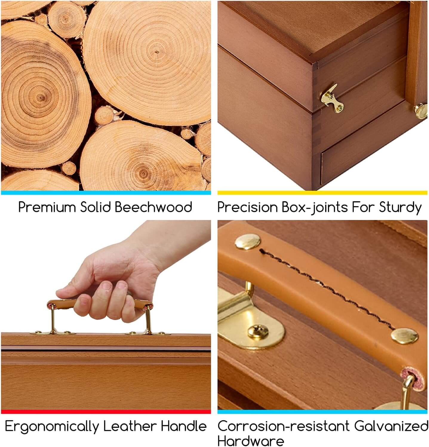 MEEDEN Solid Beechwood Art Supply Storage Box – Portable Foldable Organizer with Drawer