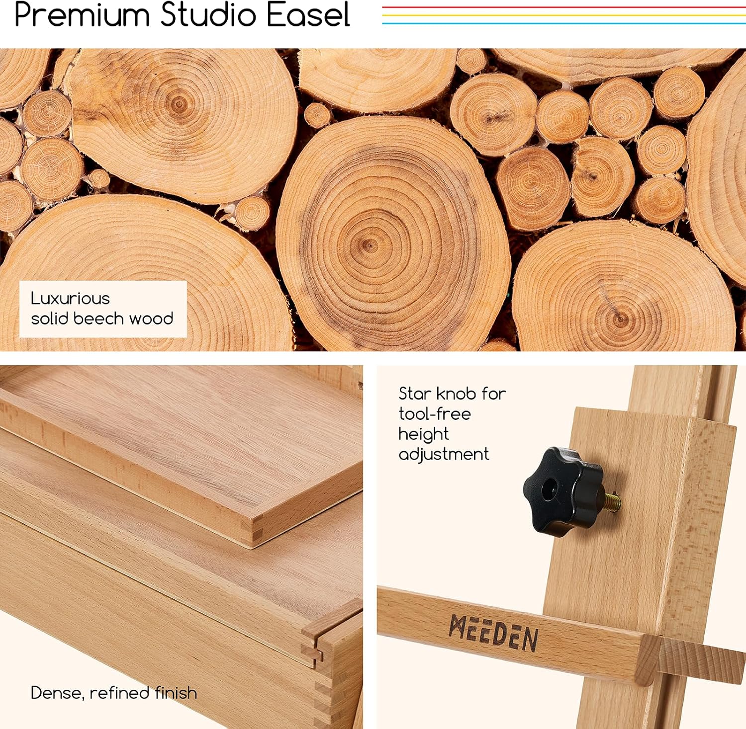 MEEDEN H-Frame Beech Wood Natural Art Easel with Storage, Adjustable 50"-80" H