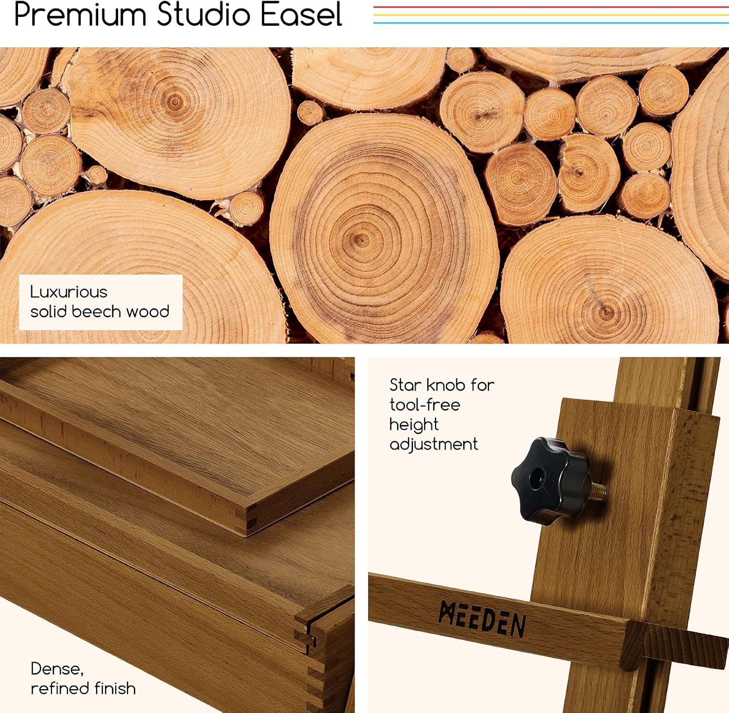 MEEDEN H-Frame Beech Wood Walnut Art Easel with Storage, Adjustable 50"-80" H