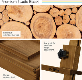 MEEDEN H-Frame Beech Wood Walnut Art Easel with Storage, Adjustable 50"-80" H