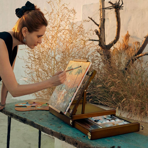 MEEDEN Portable Tabletop Easel with Storage Drawer - Walnut-W05B