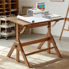 MEEDEN Adjustable Drafting Table – Solid Wood Art Desk, Light Walnut-XSZ