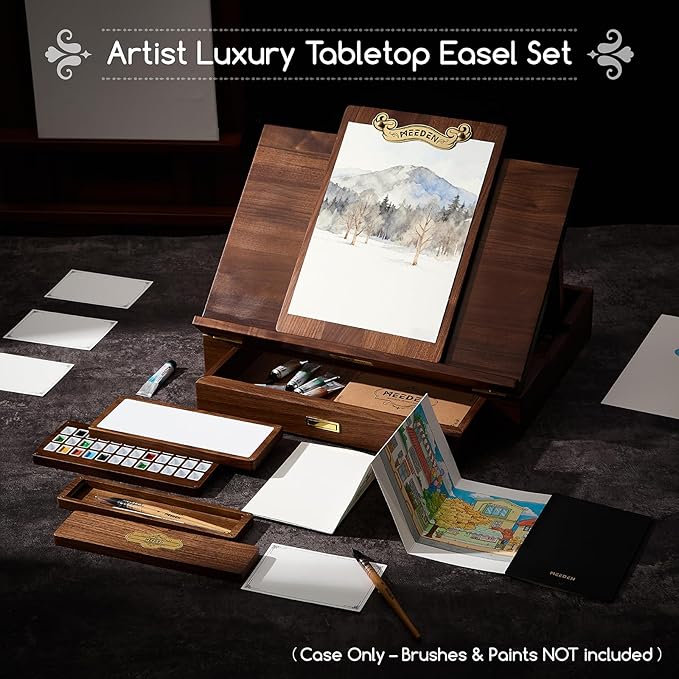 MEEDEN Deluxe Foldable Tabletop Easel Set with Storage Drawer & Paint Box