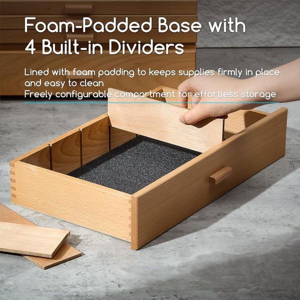 MEEDEN 1-Tier Beech Wood Organizer Box with Removable Dividers