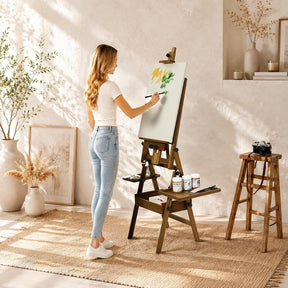 MEEDEN H-Frame Beech Wood Walnut Art Easel with Storage, Adjustable 50"-80" H