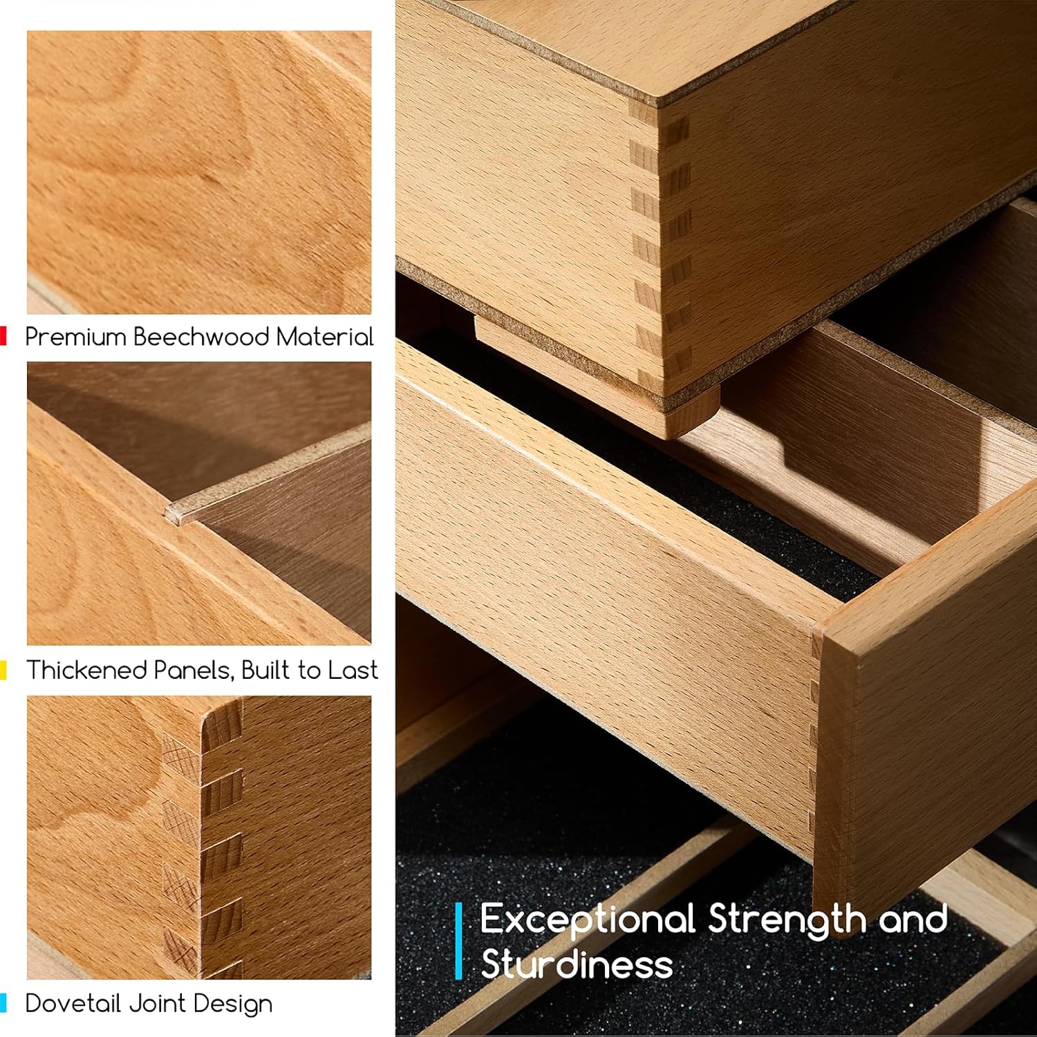 MEEDEN 1-Tier Beech Wood Organizer Box with Removable Dividers