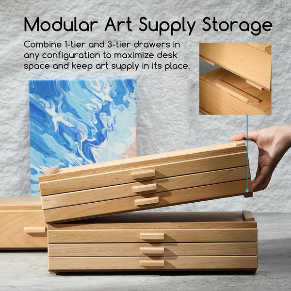 MEEDEN 3-Tier Beech Wood Organizer Box with Removable Dividers