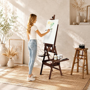 MEEDEN H-Frame Beech Wood Deep Walnut Art Easel with Storage, Adjustable 50"-80" H