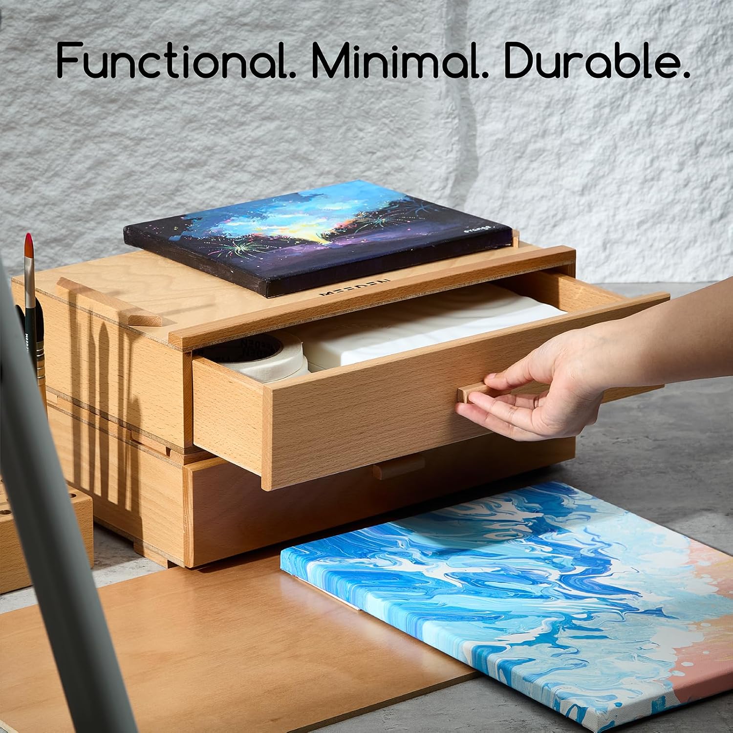 MEEDEN 1-Tier Beech Wood Organizer Box with Removable Dividers