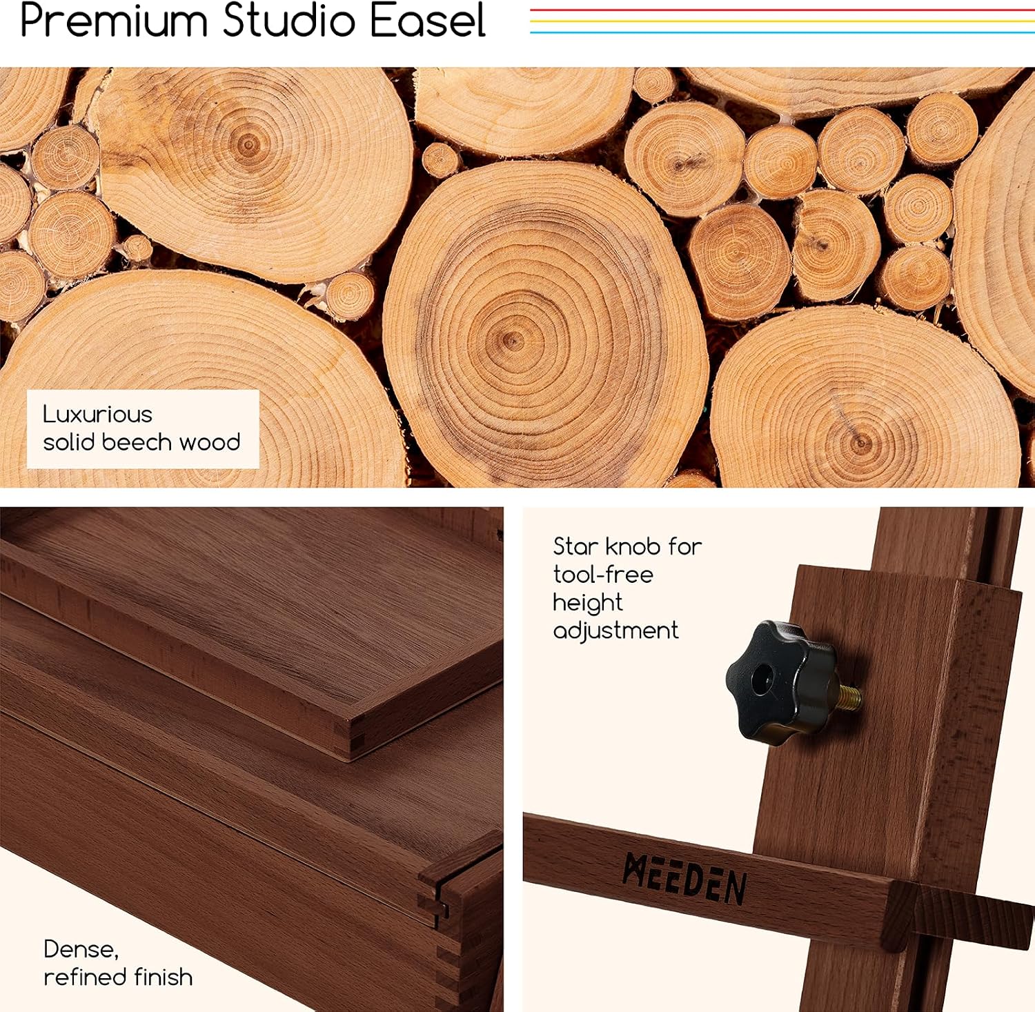 MEEDEN H-Frame Beech Wood Deep Walnut Art Easel with Storage, Adjustable 50"-80" H