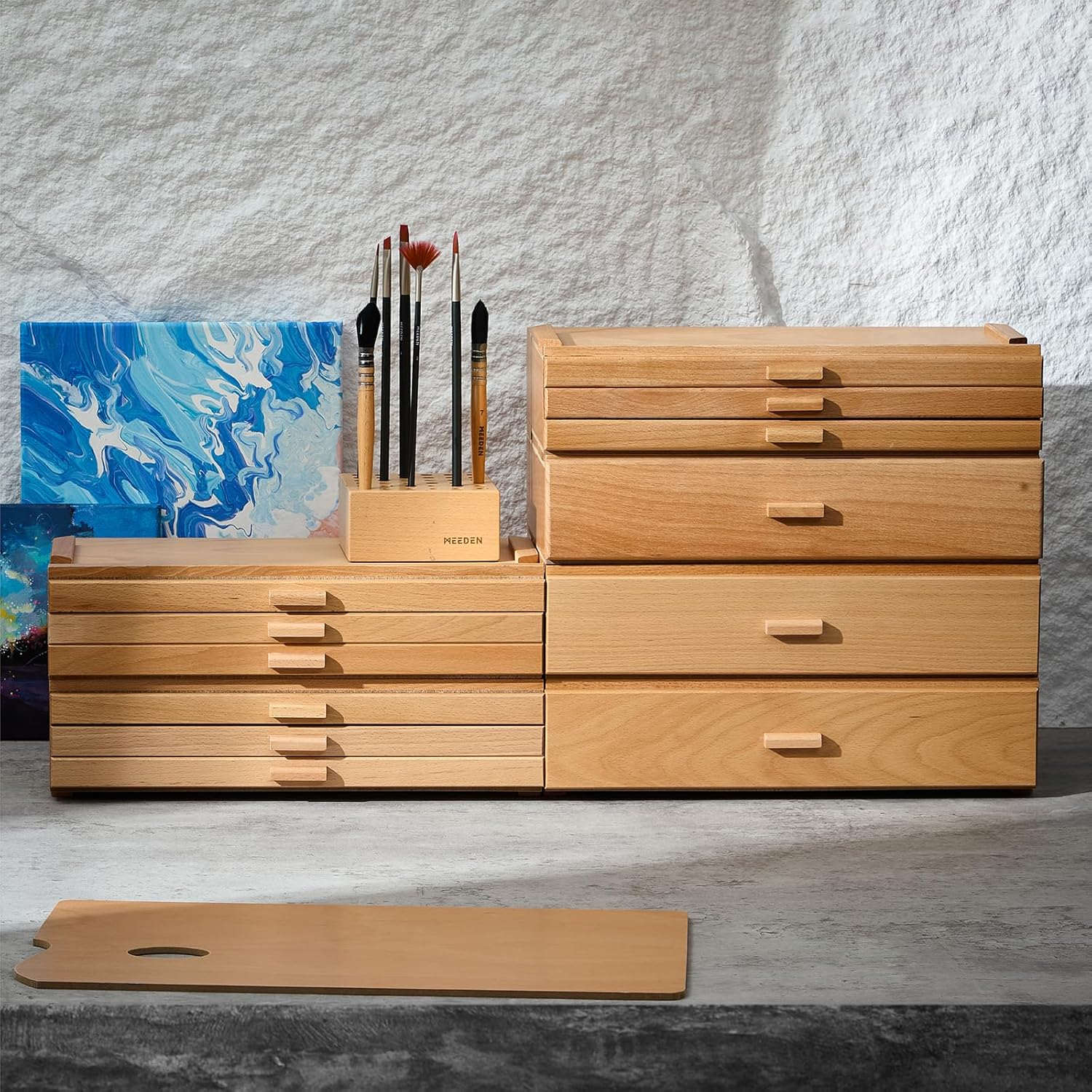 MEEDEN 3-Tier Beech Wood Organizer Box with Removable Dividers