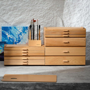 MEEDEN 3-Tier Beech Wood Organizer Box with Removable Dividers