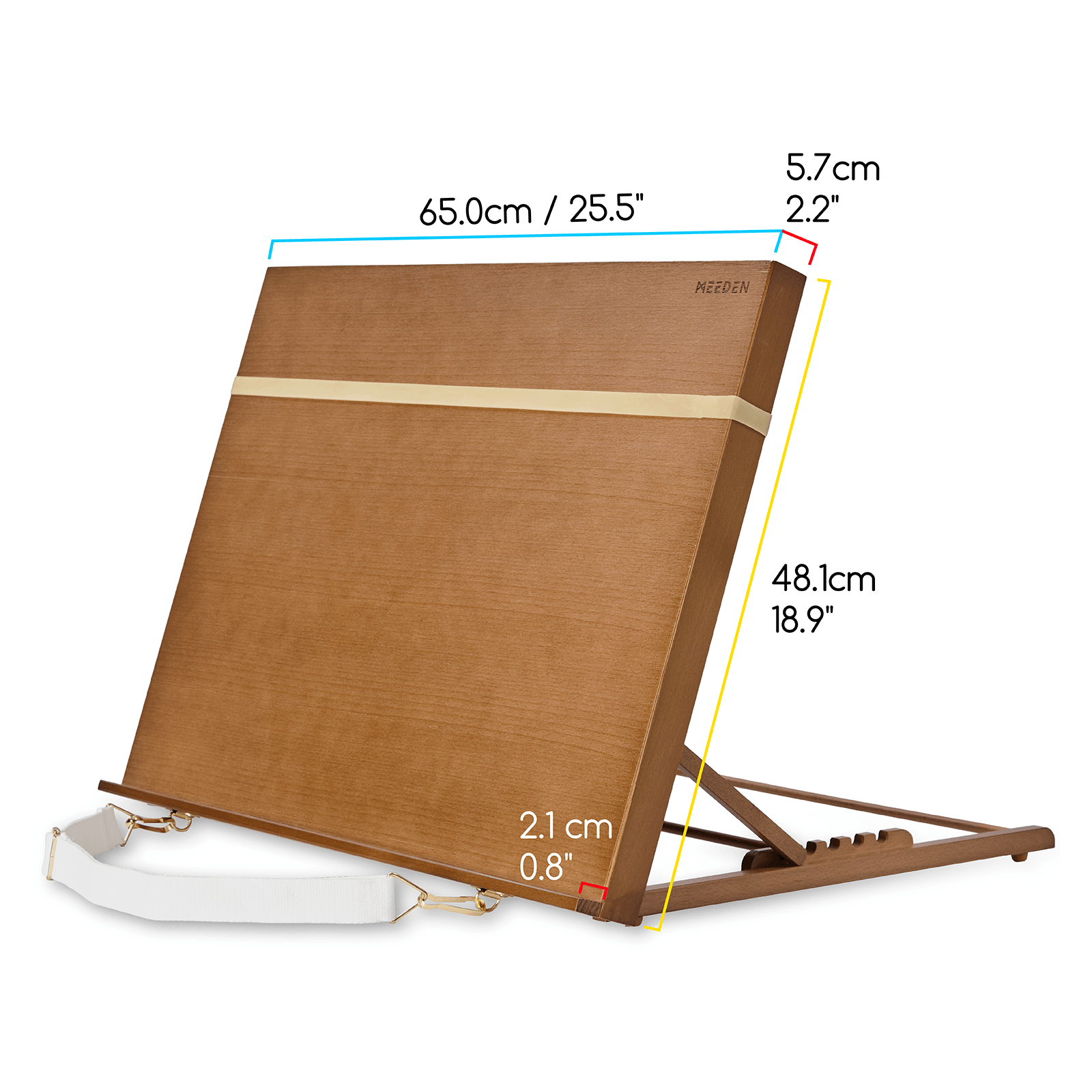 MEEDEN Wooden Tabletop Easel – 5-Position Adjustable Drawing Board with Shoulder Strap, Walnut-A2
