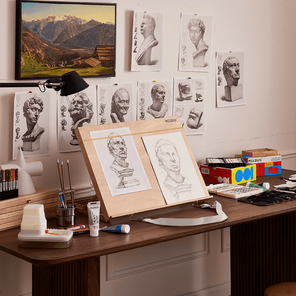 MEEDEN Wooden Tabletop Easel – 5-Position Adjustable Drawing Board with Shoulder Strap, Walnut-A2