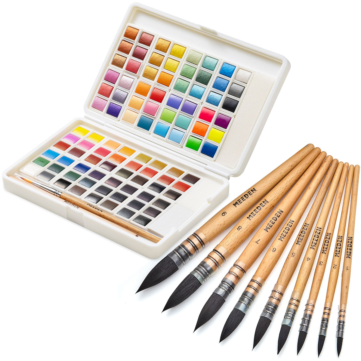 MEEDEN Solid Watercolor and Professional Brushes Set
