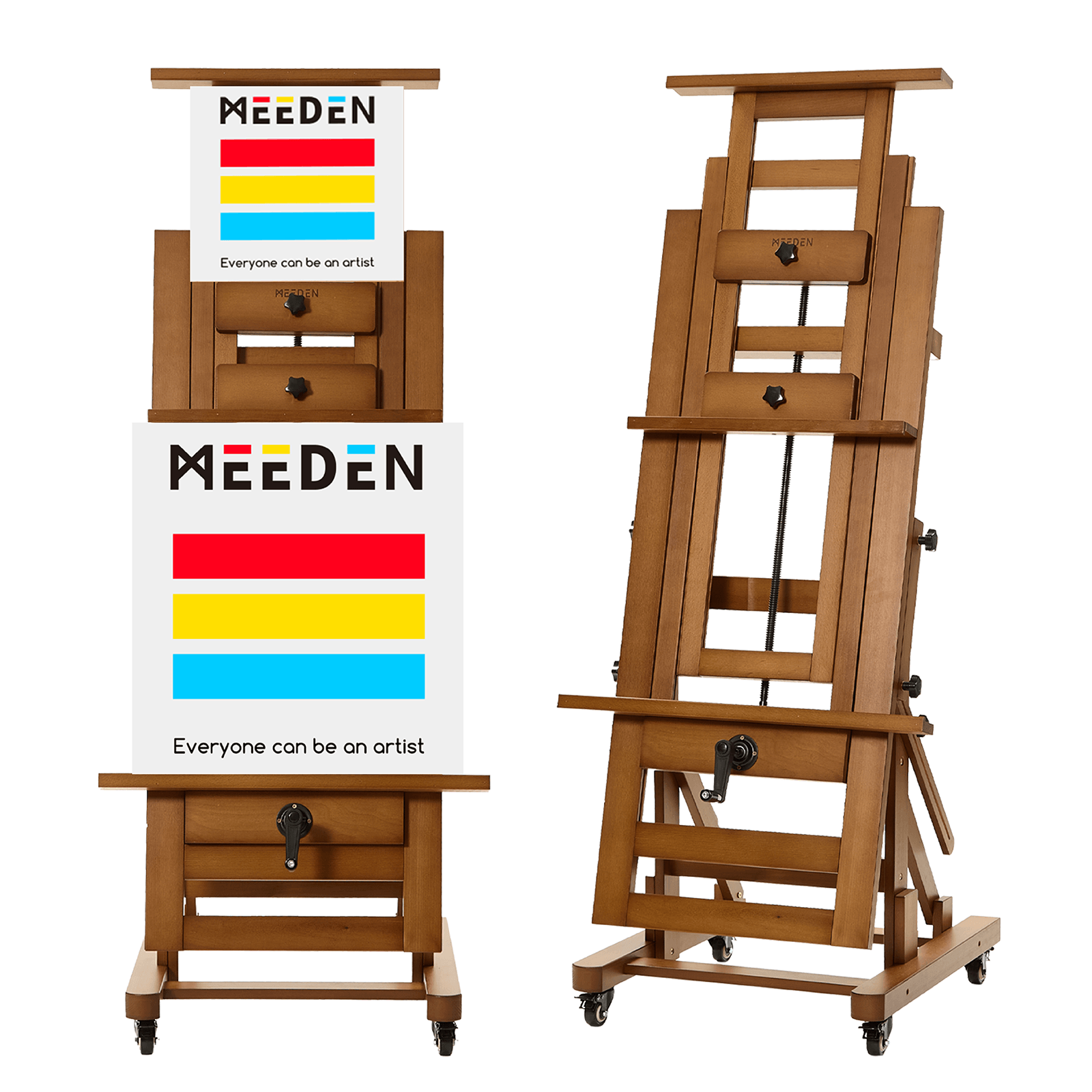 MEEDEN Deluxe Studio Large Rocker Crank Heavy Duty Artist Easel-Light Walnut-DHJ-12