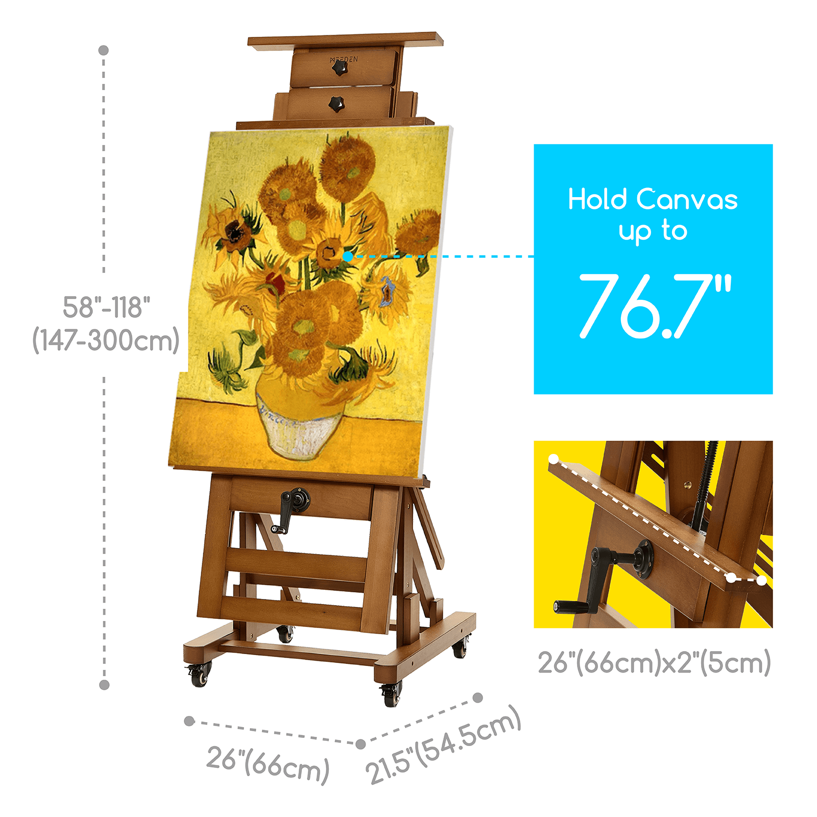 MEEDEN Deluxe Studio Large Rocker Crank Heavy Duty Artist Easel-Light Walnut-DHJ-12