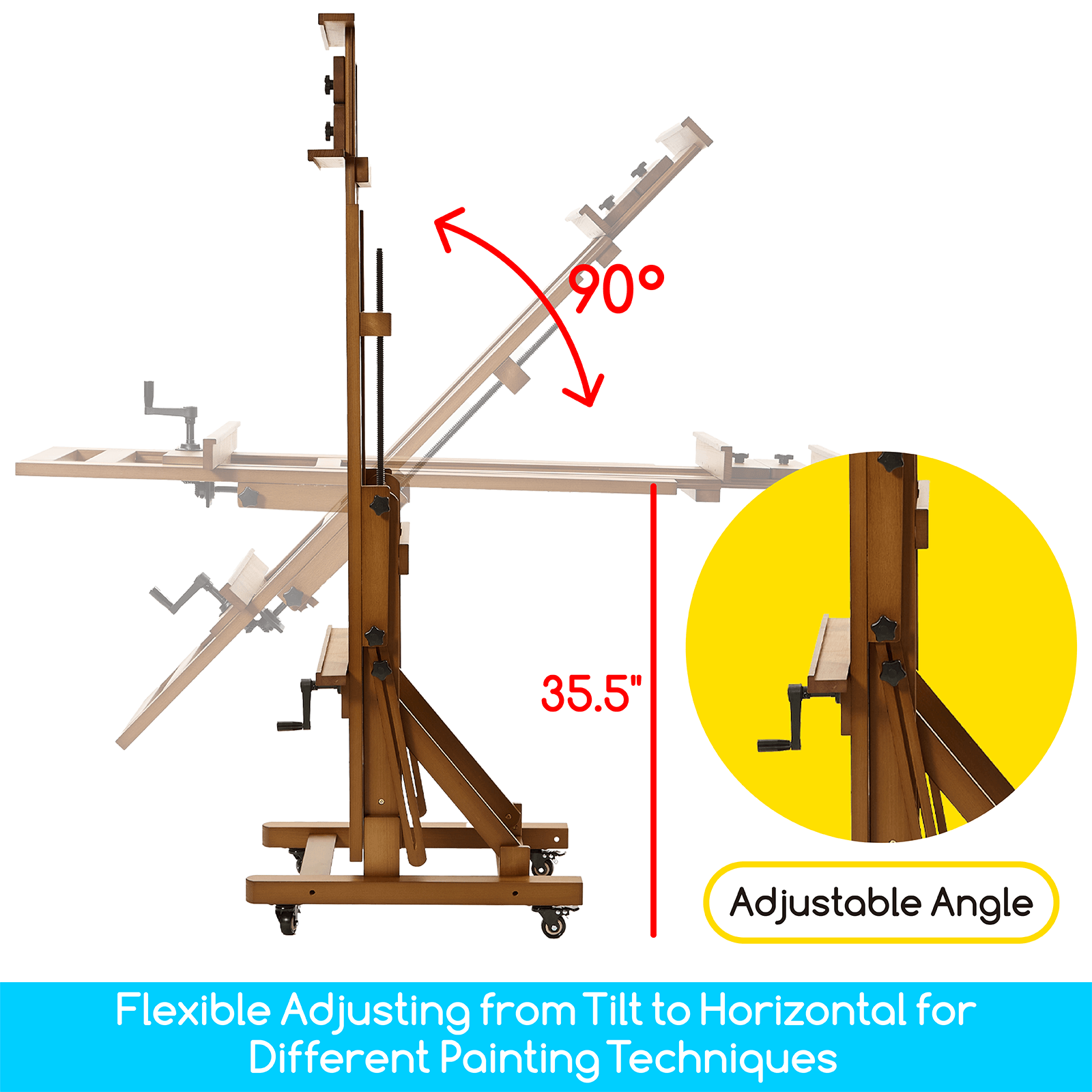 MEEDEN Deluxe Studio Large Rocker Crank Heavy Duty Artist Easel-Light Walnut-DHJ-12