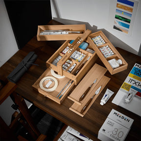 MEEDEN Wooden Storage Box, Hot Press Watercolor Paper, 24-Color Paint Set & Ceramic Tray Palette