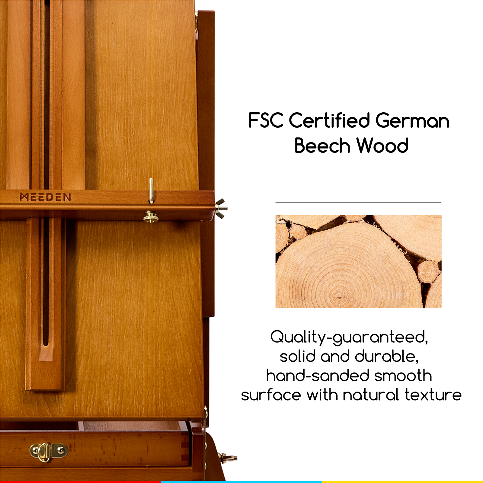 MEEDEN Foldable Beechwood French Easel with Drawer, Palette & Metal Tray HX-3 Light Teak