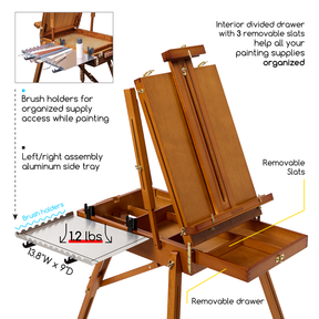 MEEDEN Foldable Beechwood French Easel with Drawer, Palette & Metal Tray HX-3 Light Teak