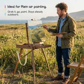 MEEDEN Foldable Beechwood French Easel with Drawer, Palette & Metal Tray HX-3 Light Teak