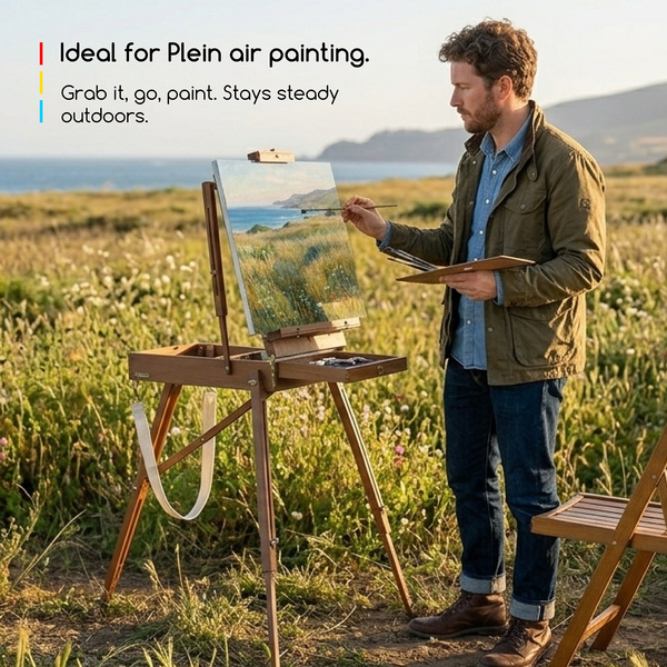 MEEDEN Foldable Beechwood French Easel with Drawer, Palette & Metal Tray HX-3 Light Teak