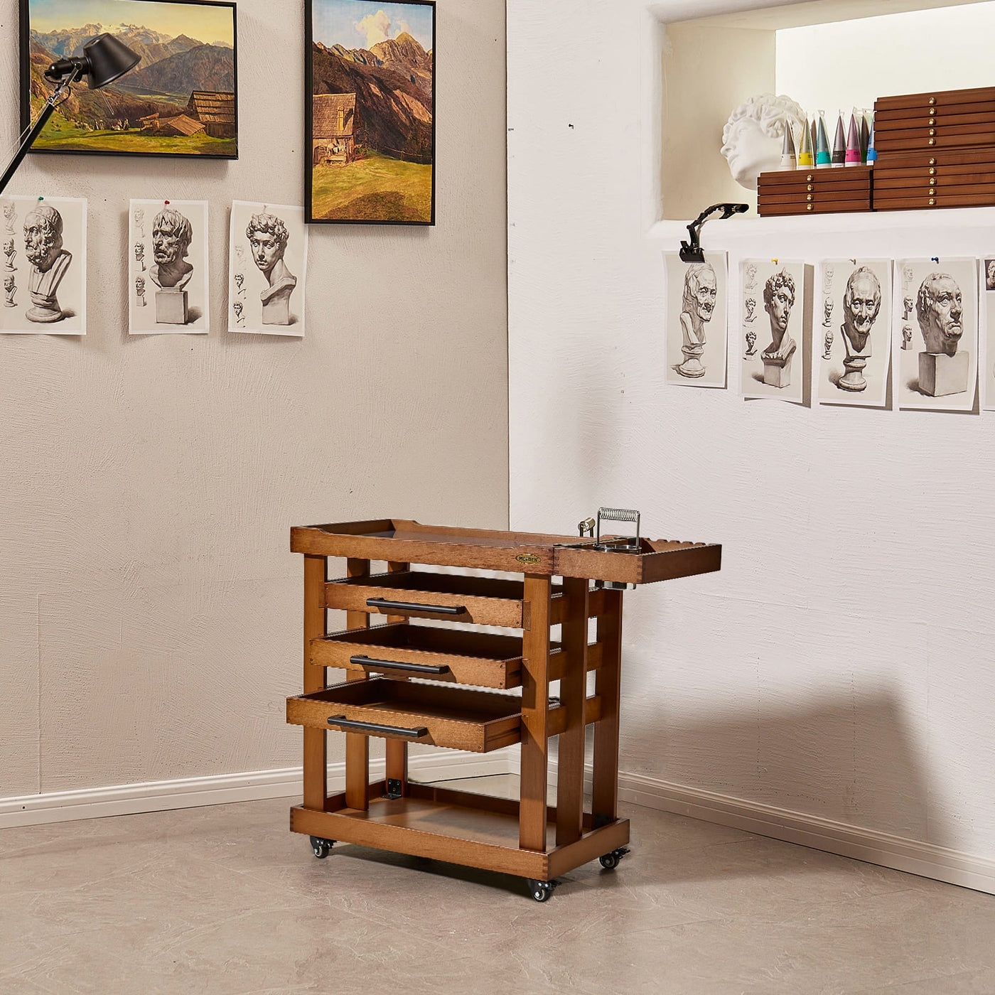 MEEDEN Deluxe Artist Supplies Storage Cart, 5-Tier Taboret-Walnut-W13H