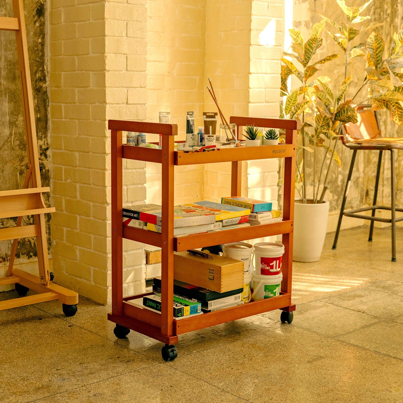 MEEDEN 3-Tier Storage Art Cart/Trolley, Walnut-W13