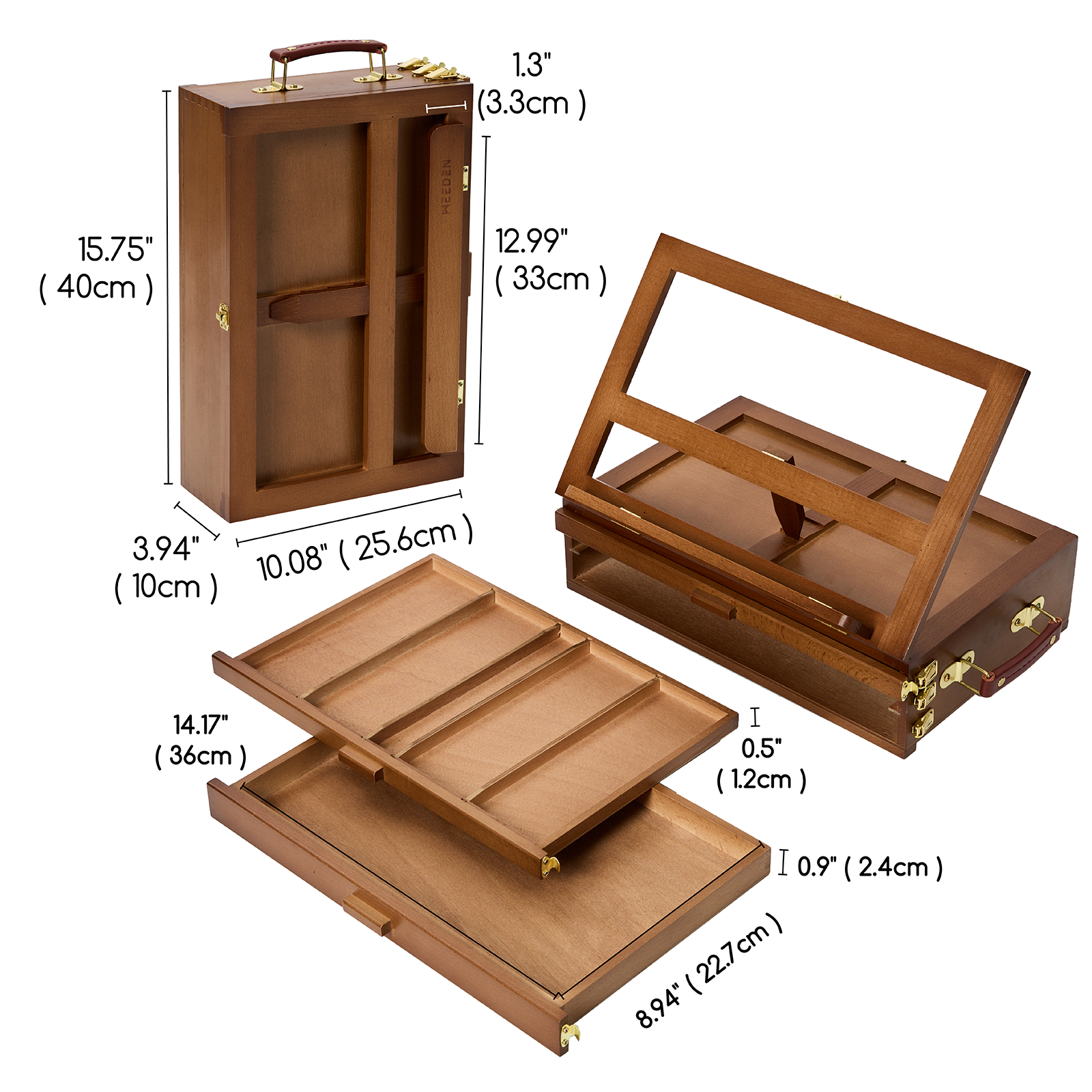 MEEDEN Large Adjustable Artist Tabletop Easel Sketchbox-Walnut XHH-03