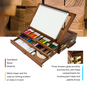 MEEDEN Large Adjustable Artist Tabletop Easel Sketchbox-Walnut XHH-03