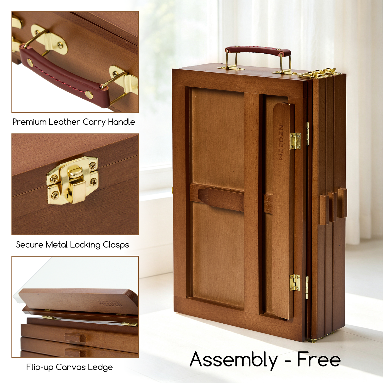 MEEDEN Large Adjustable Artist Tabletop Easel Sketchbox-Walnut XHH-03