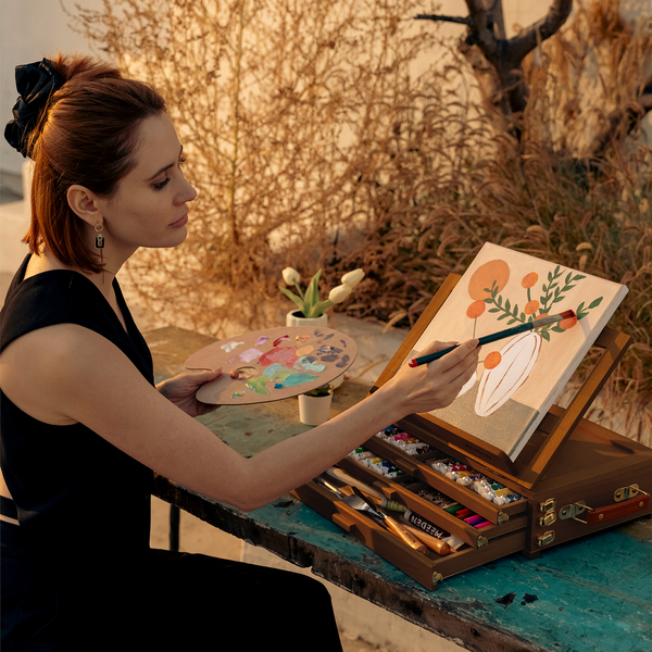 MEEDEN Large Adjustable Artist Tabletop Easel Sketchbox-Walnut XHH-03