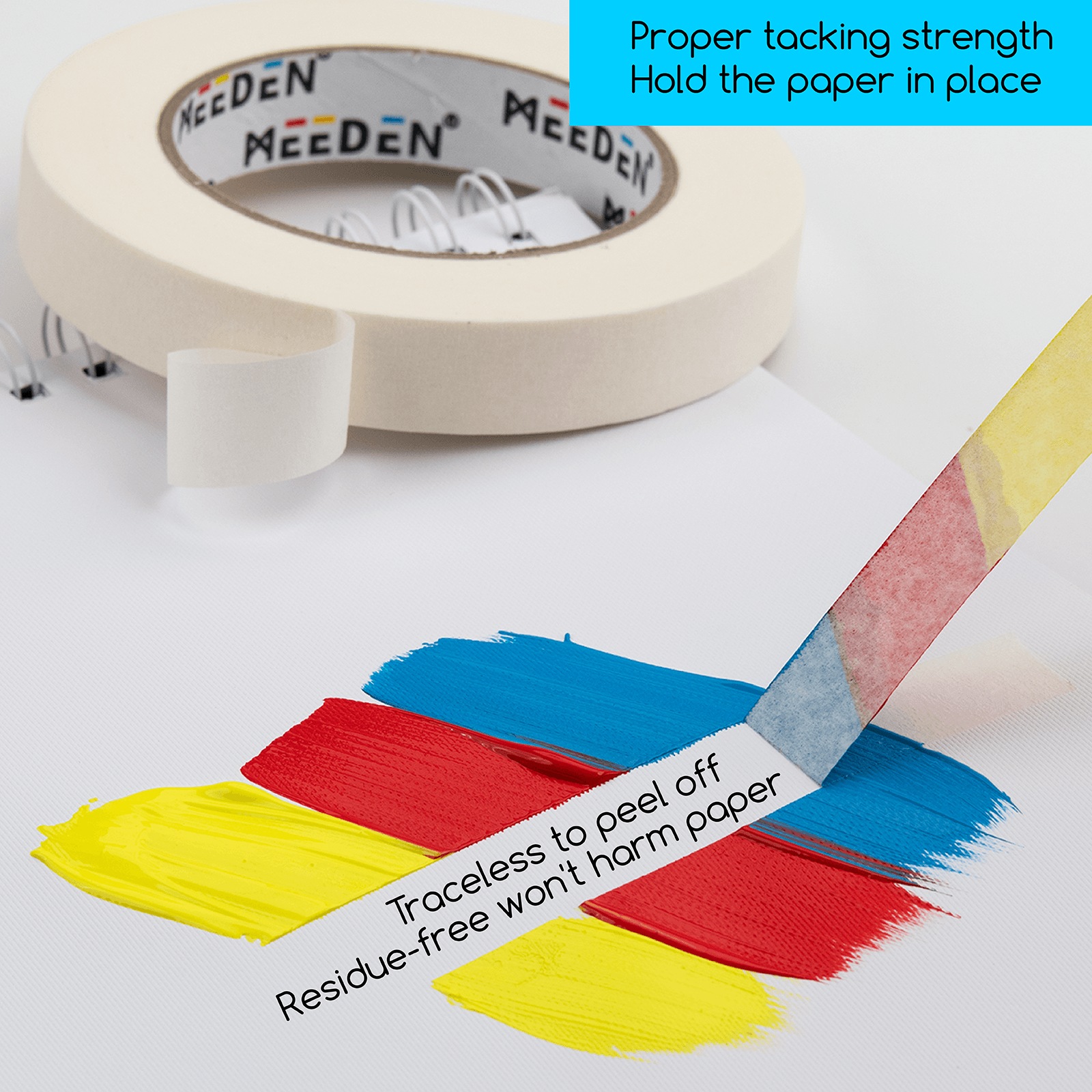 MEEDEN 5 Packs Multi-Sized Masking Acid-Free White Artist Tape, 0.2" 0.5" 0.75" 1.0" 1.4" x 60 Yard