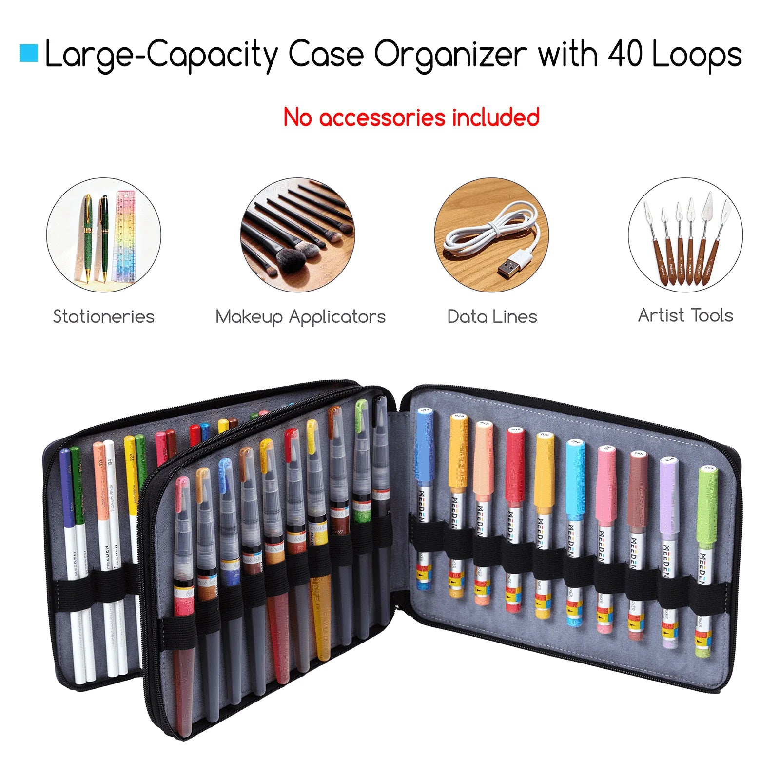 MEEDEN Leather Tri-Layer Organizer Case & 96-Color Dual Tip Acrylic Markers Set